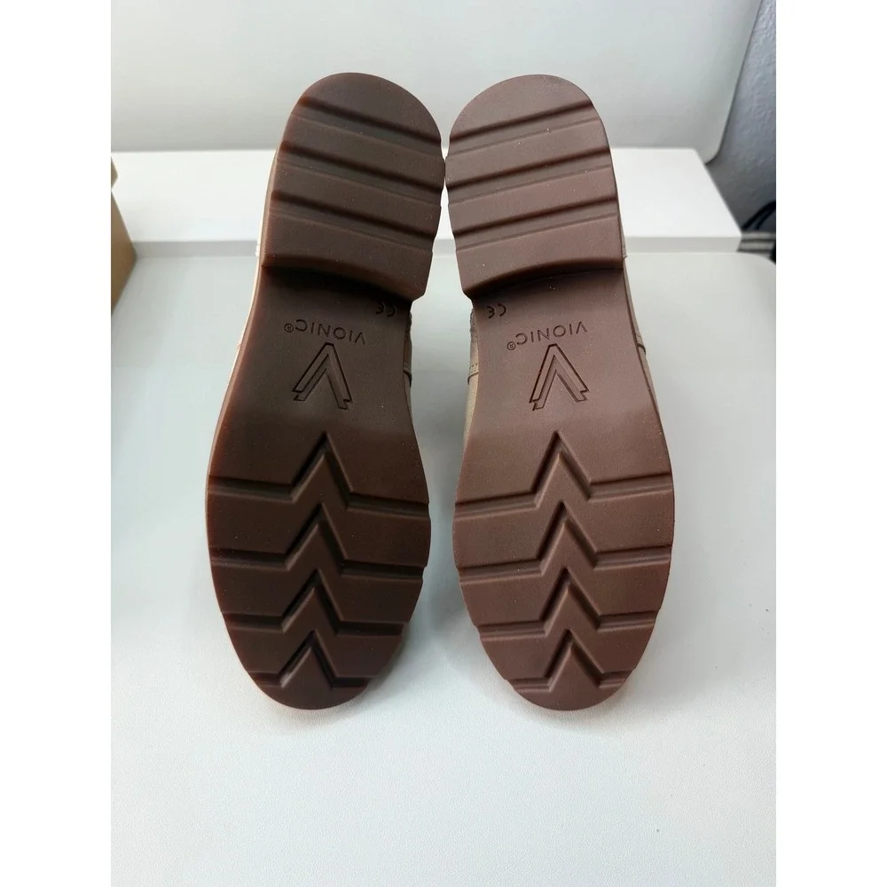 Vionic Catina Suede Lucid Beige Combat Boots Side Zip Women Size 9‎ NWB